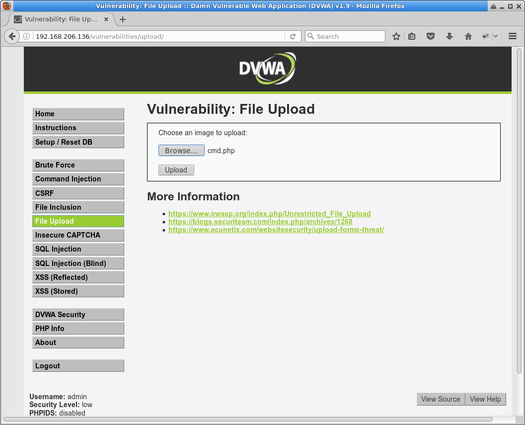 DVWA File Upload low: 