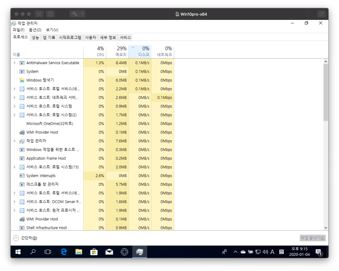 Windows 10 S: task manager in idle state