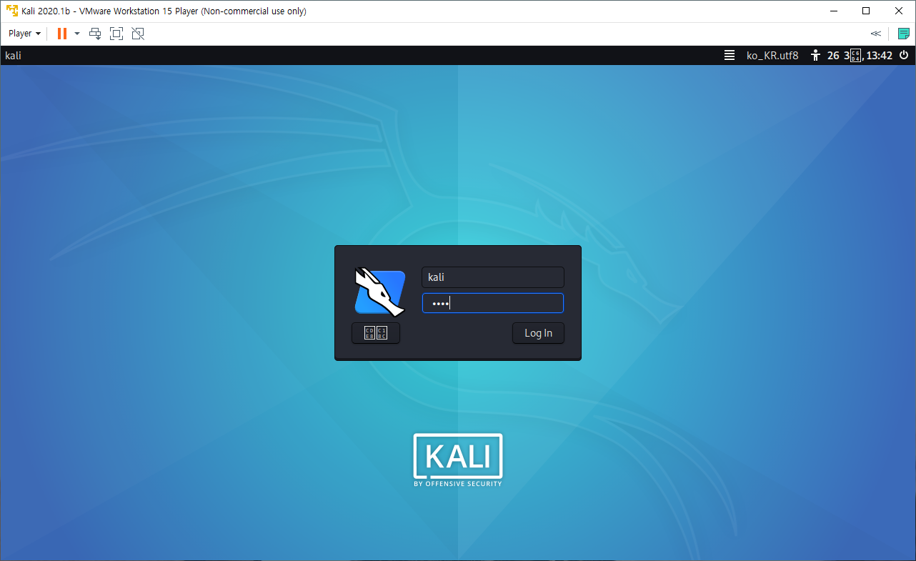 kali linux 2020.1b - first boot /wo Hangul