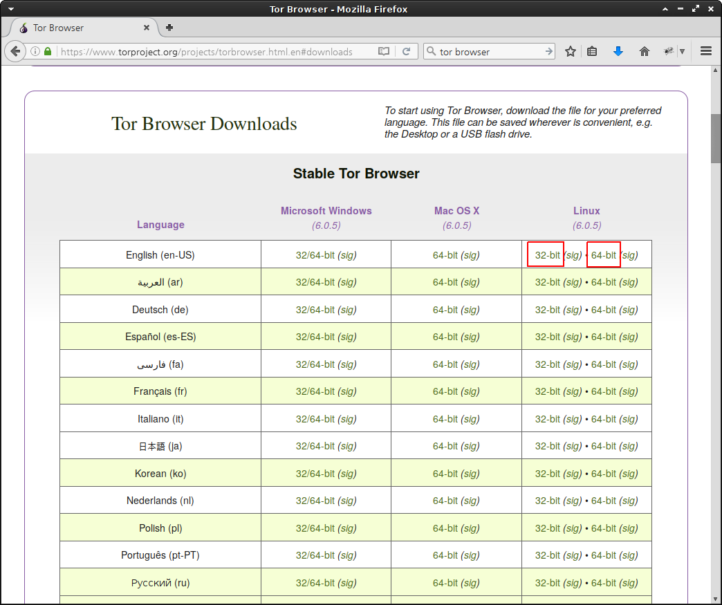torbrowser download page