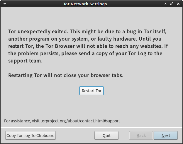 torbrowser error - Restart Tor