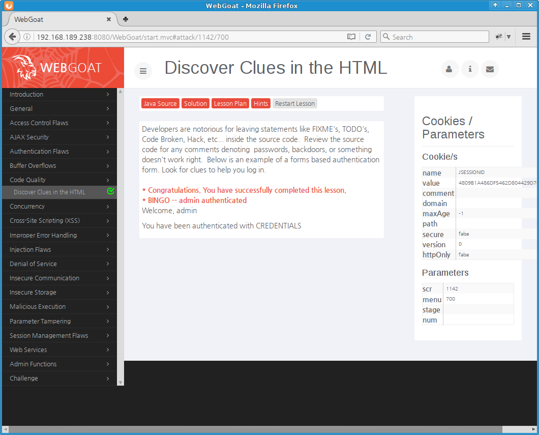 WebGoat HTML Clue 실습: 로그인 페이지 