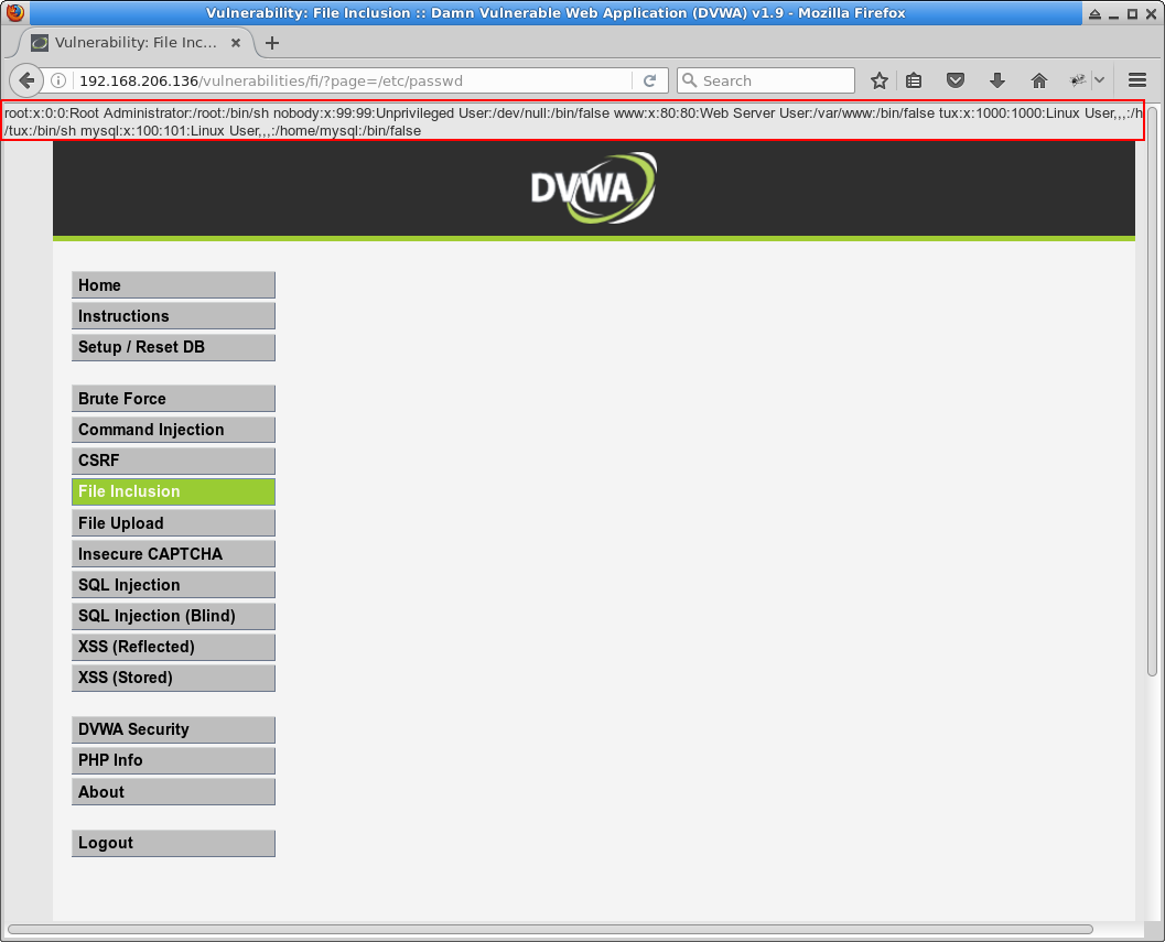 DVWA File Inclusion low level