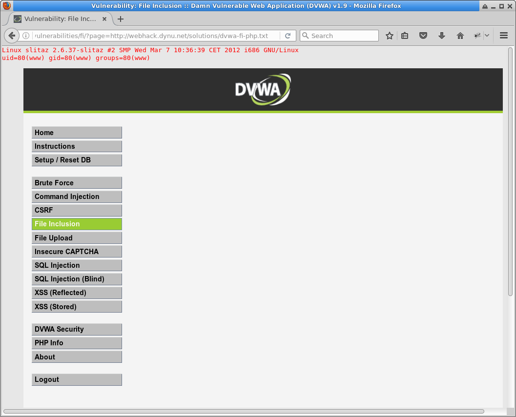 DVWA File Inclusion low level, remote file inclusion
