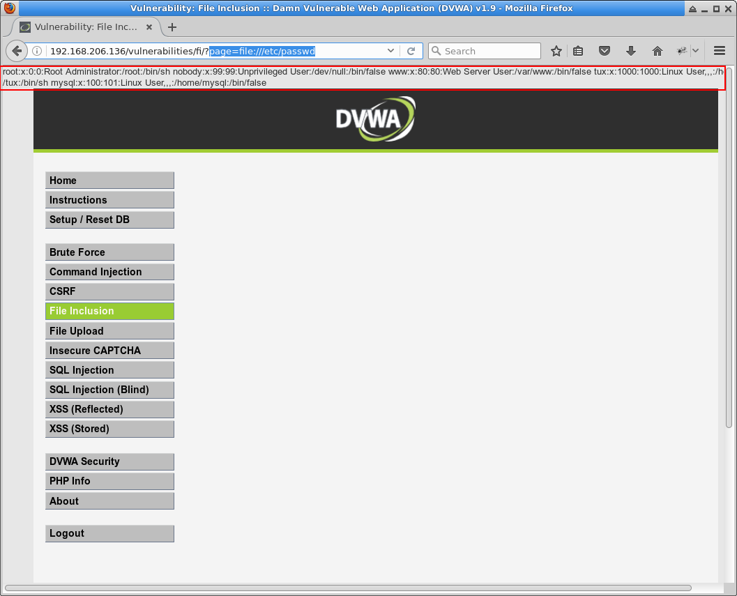 DVWA File Inclusion high level, /etc/passwd path traversal