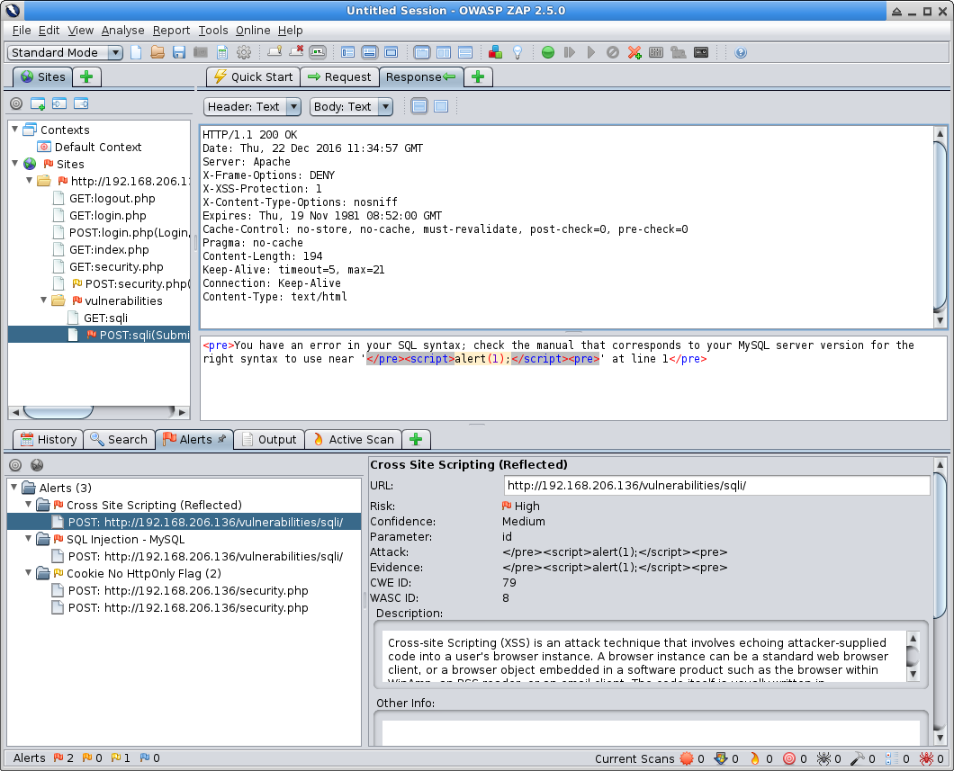 SQLi 홈페이지, owasp-zap ActiveScanid=xss