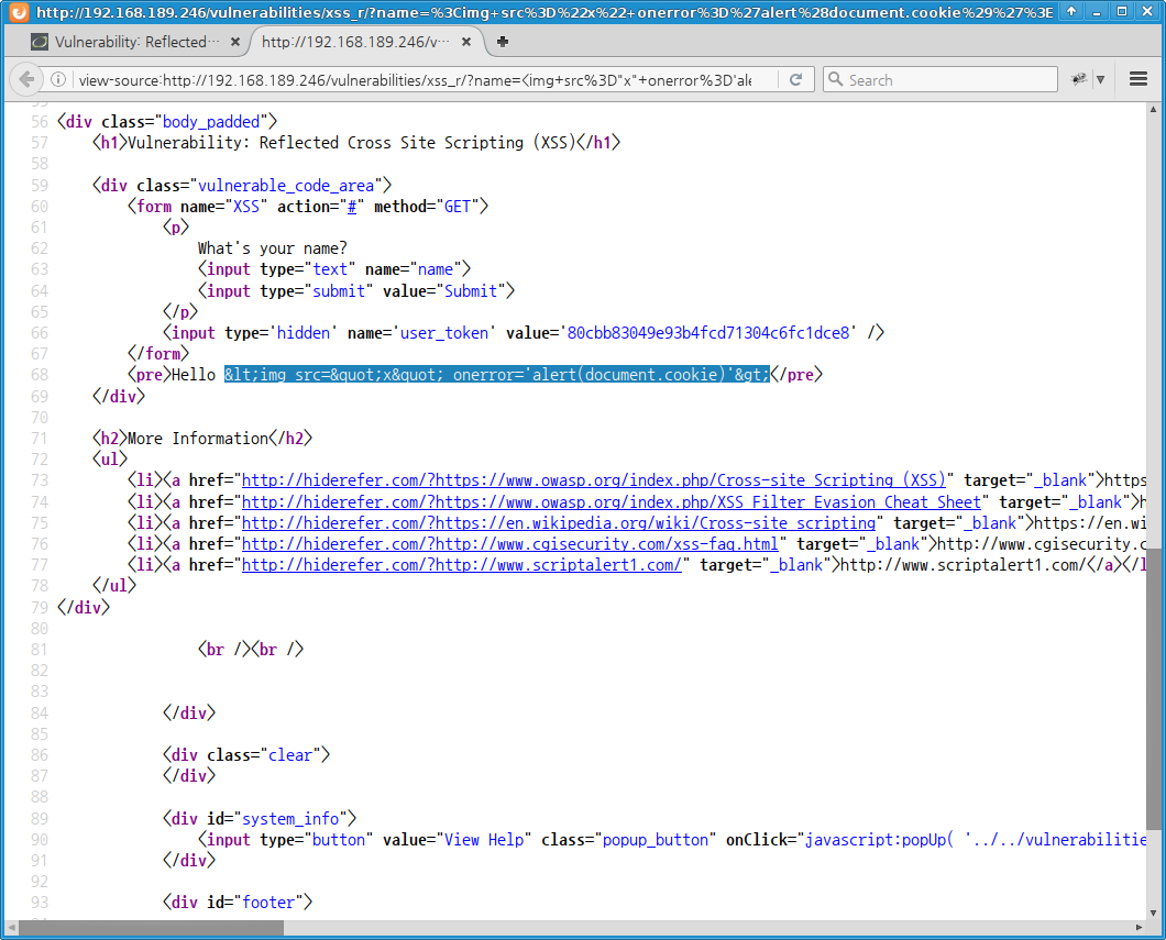 DVWA XSS (Reflected) - impossible level, HTML source