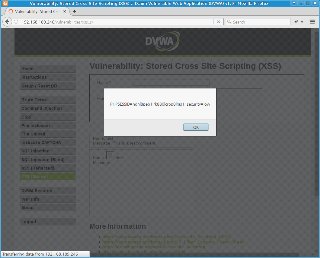 DVWA XSS (Stored) - low level