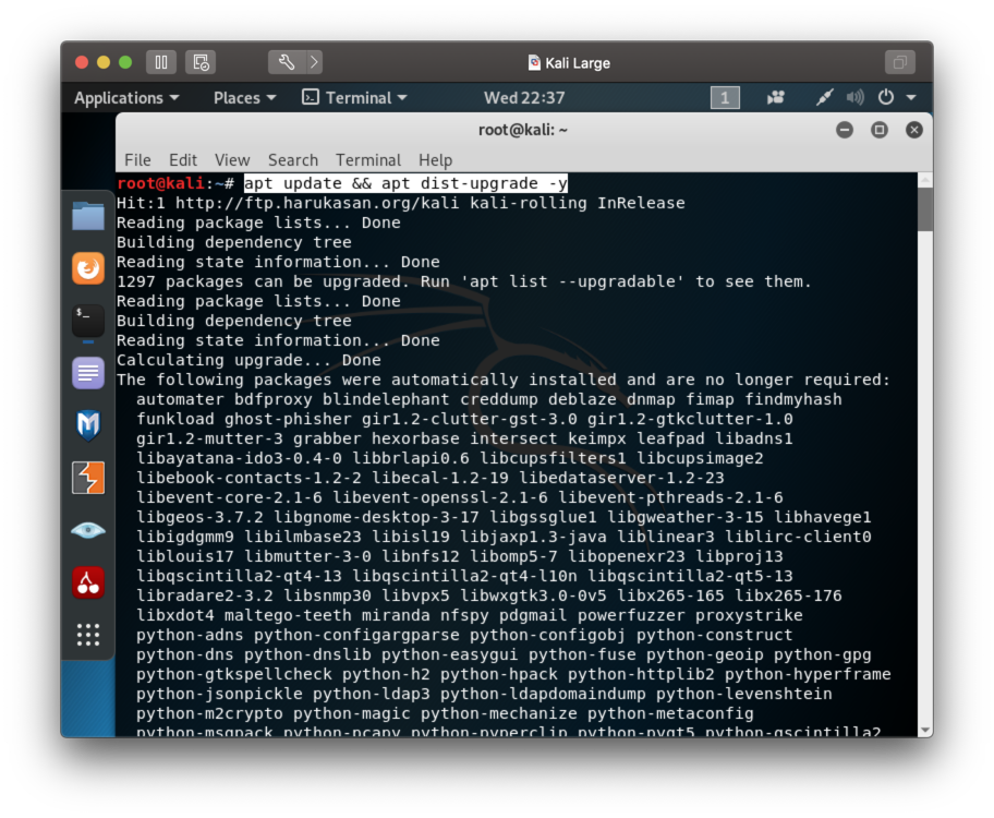 칼리리눅스 Large; apt update; apt -y dist-upgrade