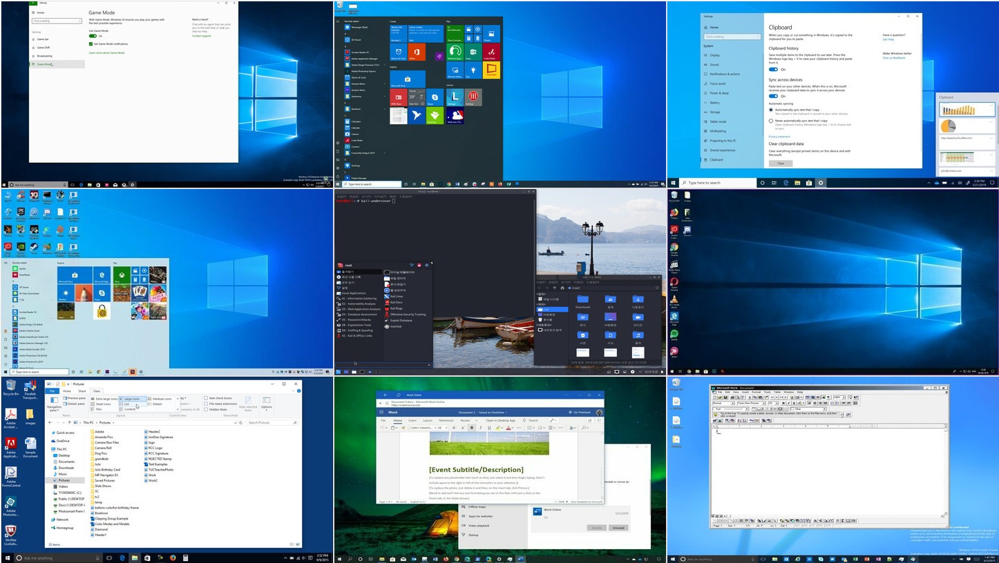 kali-xfce in 8 windows 10 screenshots