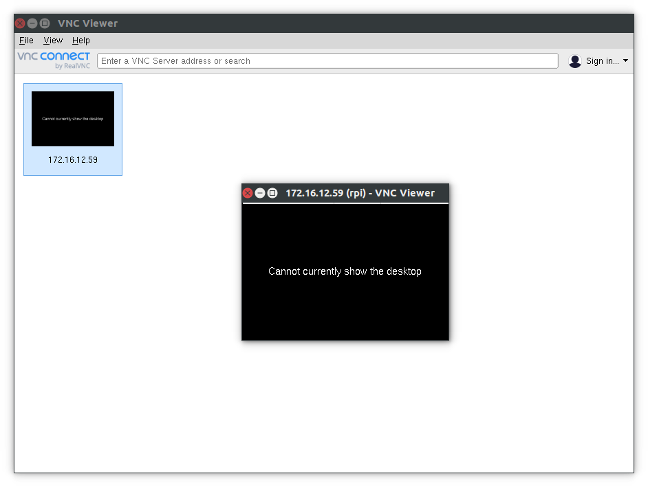 RealVNC VNC viewer: display failure