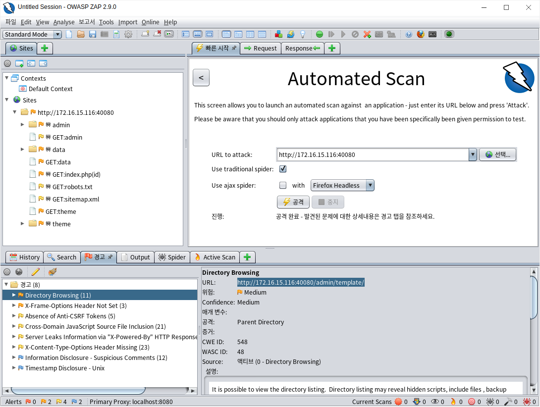 OWASP-ZAP's Automated Scan result